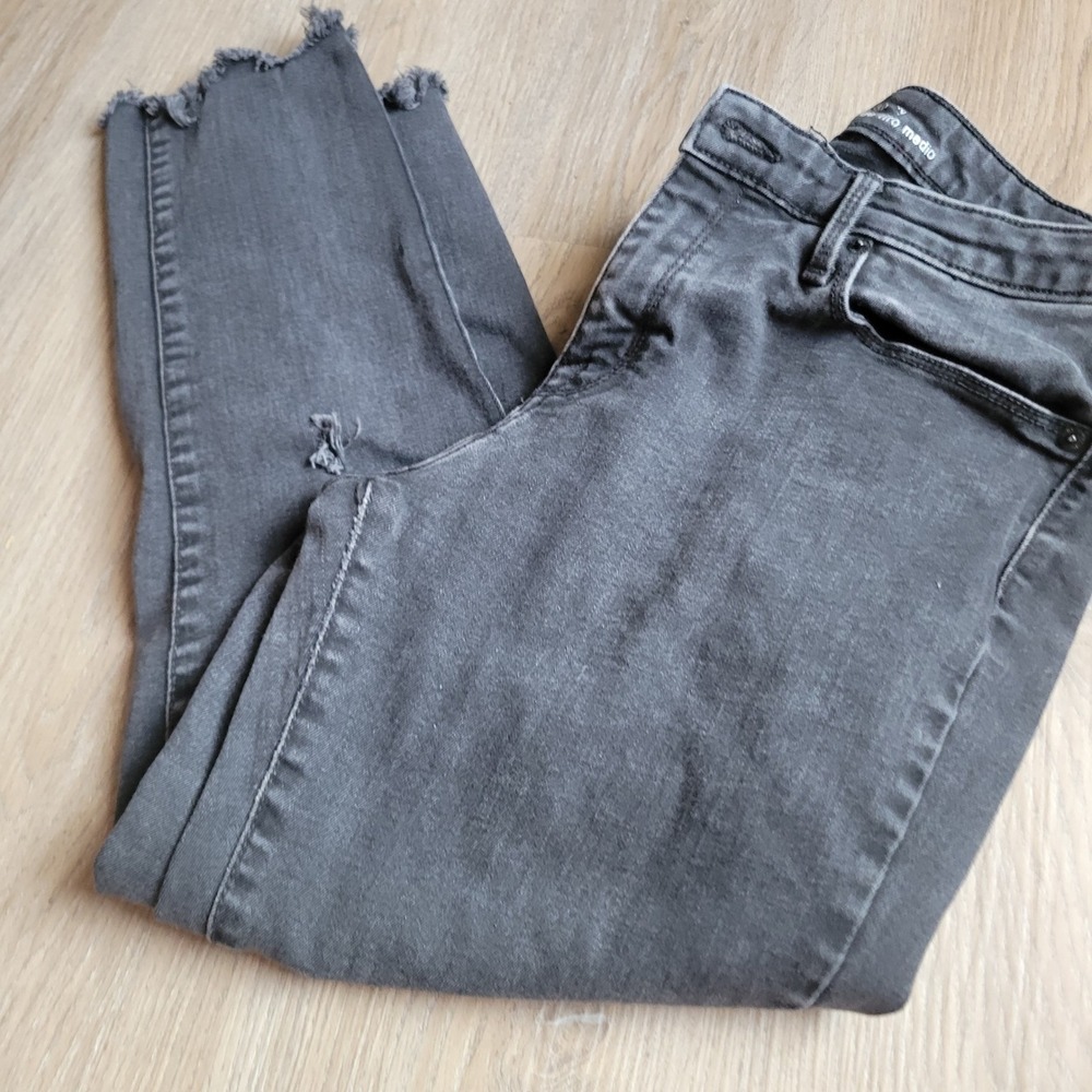 Mossimo Women Jeans 12/R Black Cotton Distressed Mid Rise Skinny Frayed Hem